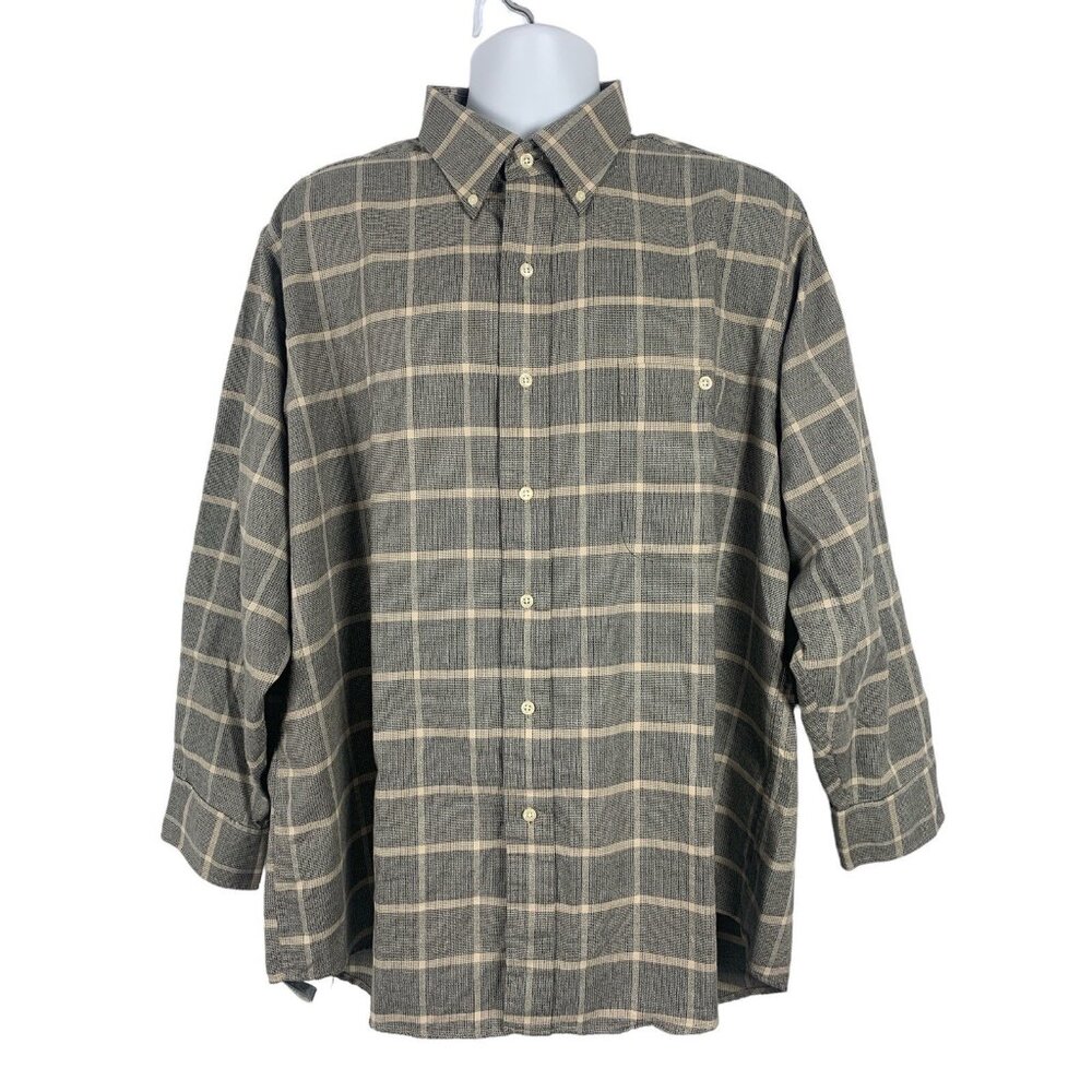 Van Heusen Mens Top Button Up Long Sleeve Gray Plaid Dress Shirt Size 17.5 32/33